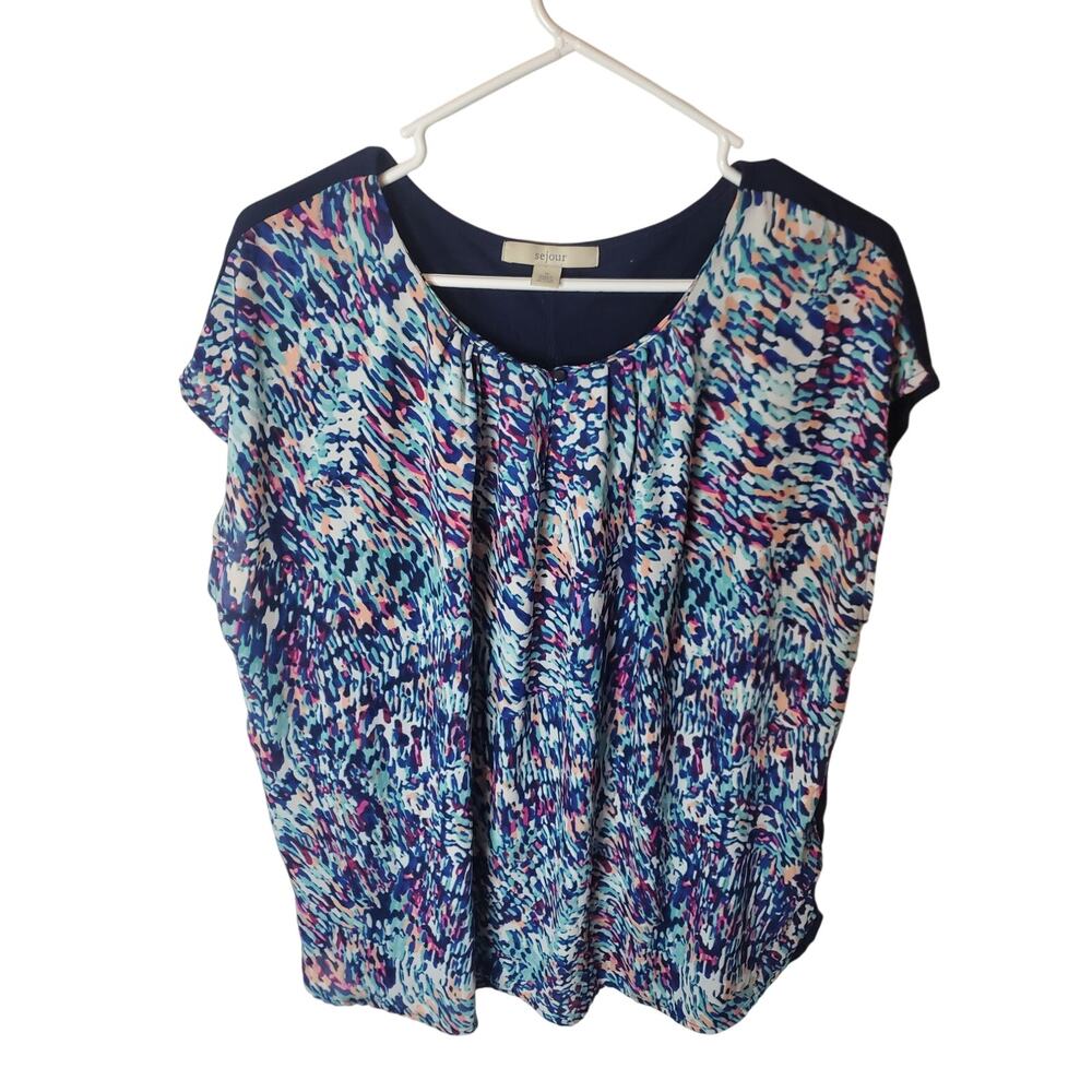 Sejour Pastel Color Cap Sleeve Blouse, 1X